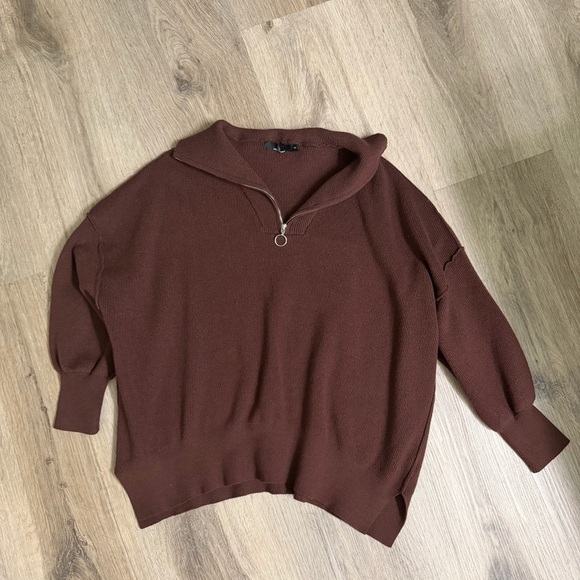 Women’s Zip-Front Oversized Brown Sweater - Picture 2 of 4